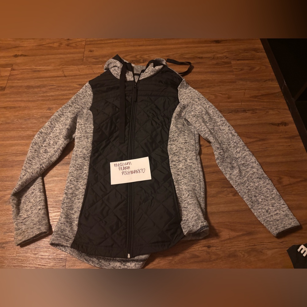 Women's Black and Gray Quilt Hooded Jacket